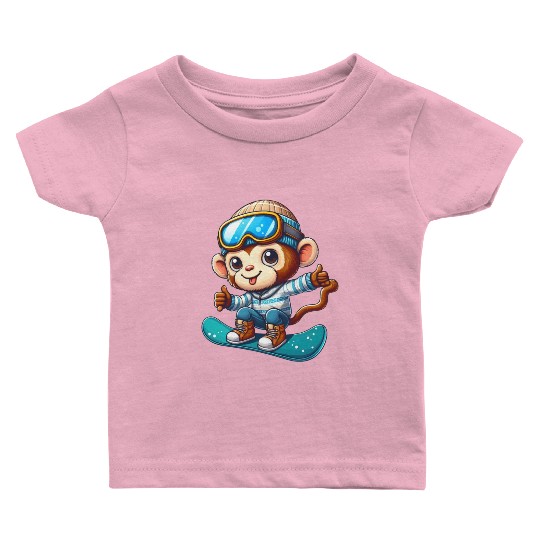 Monkey Chimpanzee Snowboarder Winter Sports Baby T Shirts