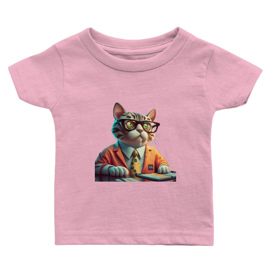 3D Business Cat Analyzes Charts - Design Baby T Shirts
