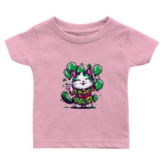 Kawaii St Patricks Day Cat With Balloons Baby T Shirts