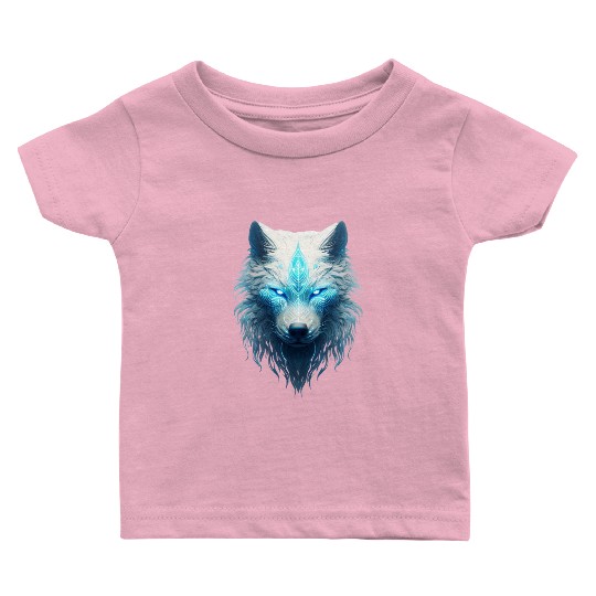 Spirit animal wolf with glowing blue tribal marks Baby T Shirts
