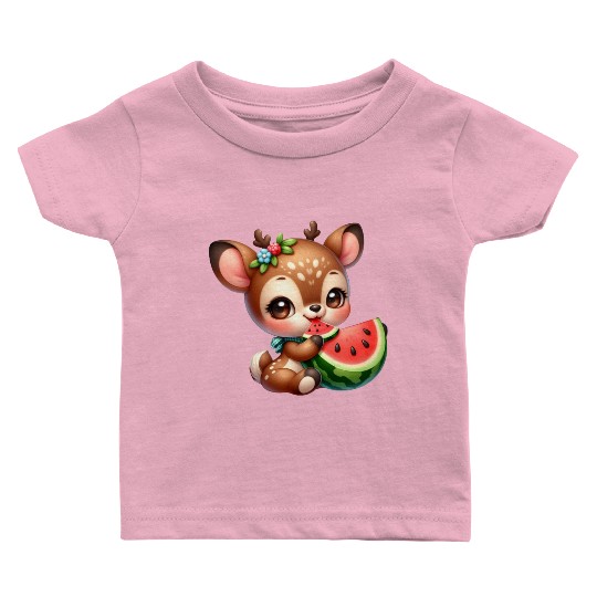 Deer Eating Watermelon Baby T Shirts