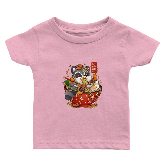 Cute Anime Raccoon Eating Ramen Noodles Baby T Shirts