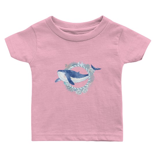 blue whale fish in coral reef in watercolor style Baby T Shirts