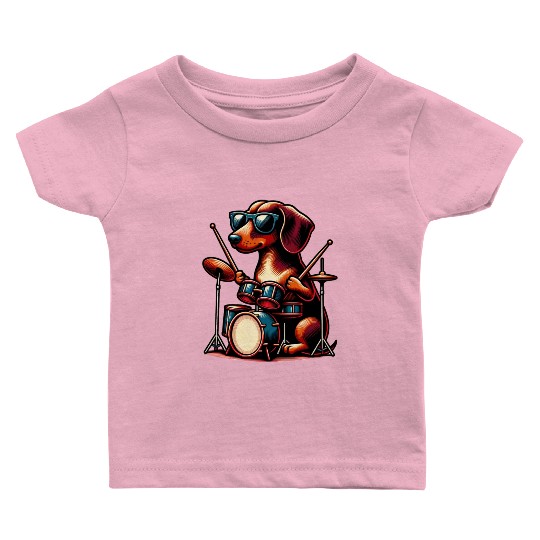 Dachshund Drummer Wiener Dog Design Baby T Shirts