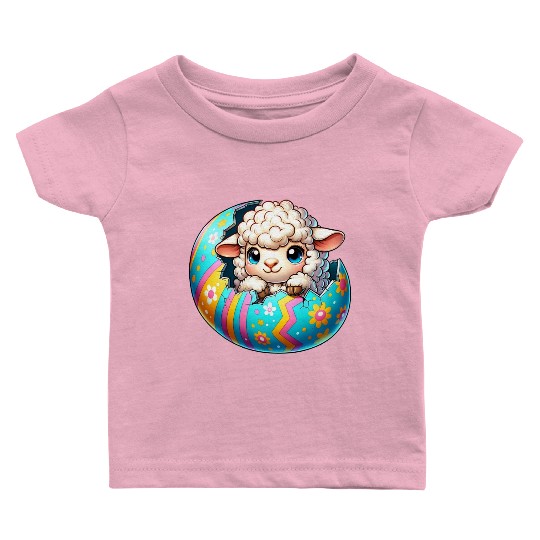 Colorful Lamb Hatching from Easter Egg Cartoon Baby T Shirts