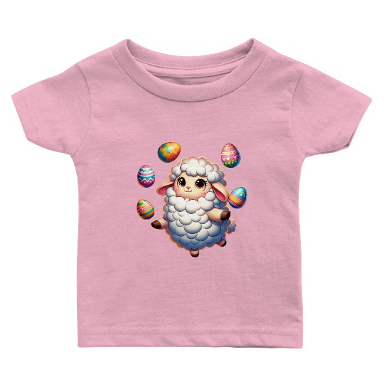 Colorful Easter Egg Juggling Lamb Cartoon Baby T Shirts