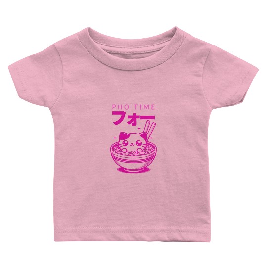 Pho Time Pink Cute Kitten in a Bowl Baby T Shirts