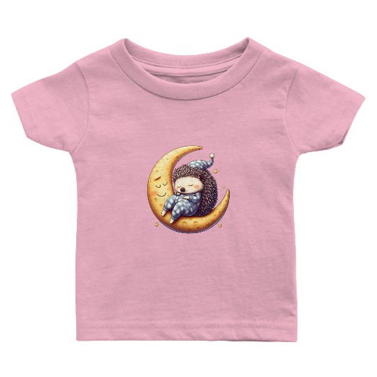 Tired Hedgehog in Pajamas: Moon Serenity Baby T Shirts