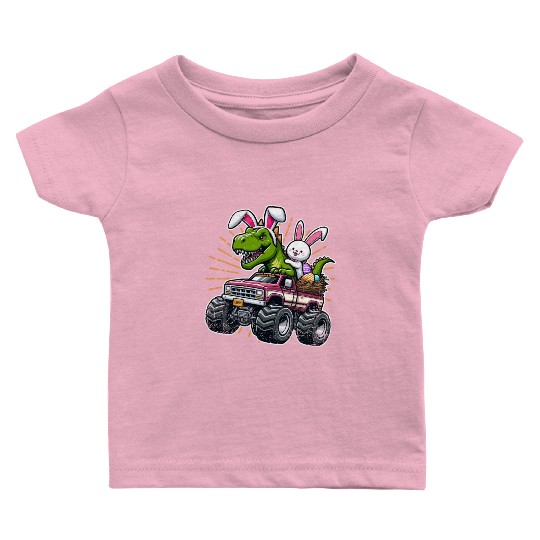 EASTER DINOSAUR RIDING MONSTER TRUCK EASTER Baby T Shirts