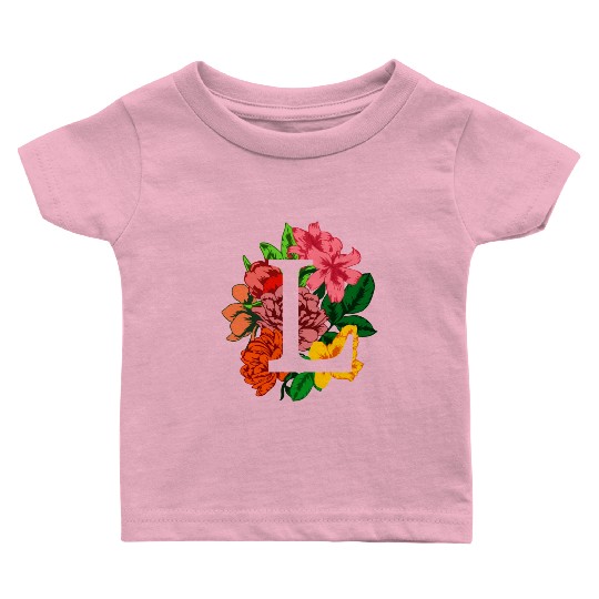 Capital letter L monogram with peony, lily flowers Baby T Shirts