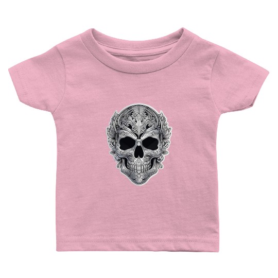 Mexican tribal silver metallic skull Baby T Shirts