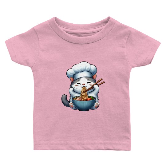 Kawaii Anime Whimsical Cat Japanese Ramen Noodles Baby T Shirts