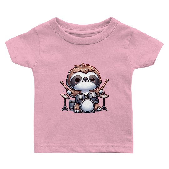 Cool Sloth Drummer Lazy Beats Design Baby T Shirts