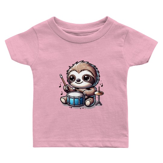 Cool Sloth Drummer Lazy Beats Design Baby T Shirts