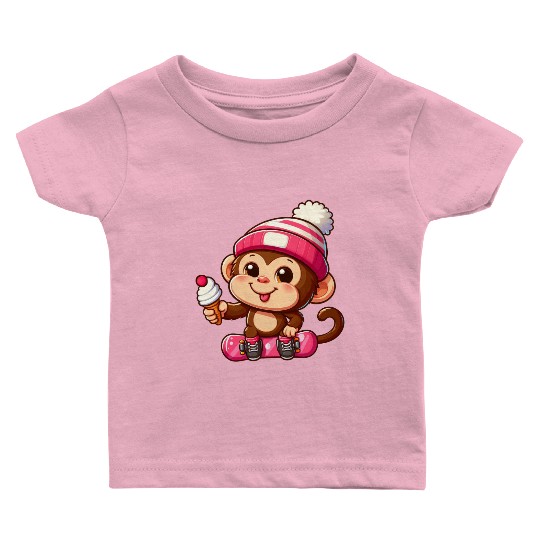 Chimpanzee Snowboarder Winter Action Baby T Shirts