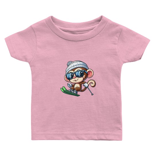 Monkey Chimpanzee Skier Skiing Baby T Shirts