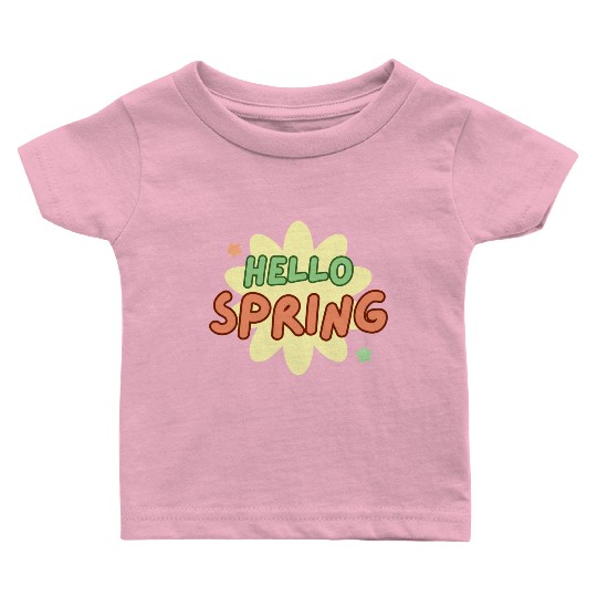 Funny retro hello spring time groovy flowers cute Baby T Shirts
