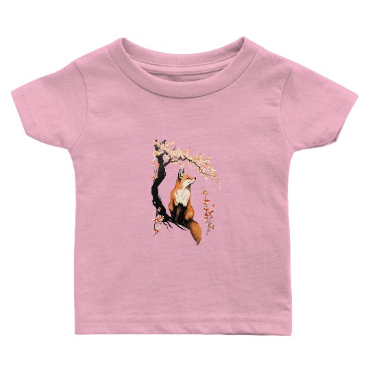 Fox & Sakura: Wildlife and Spring Scenery Cherry Baby T Shirts