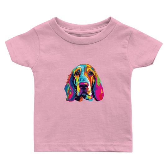 Watercolor Colorful Basset Hound Baby T Shirts