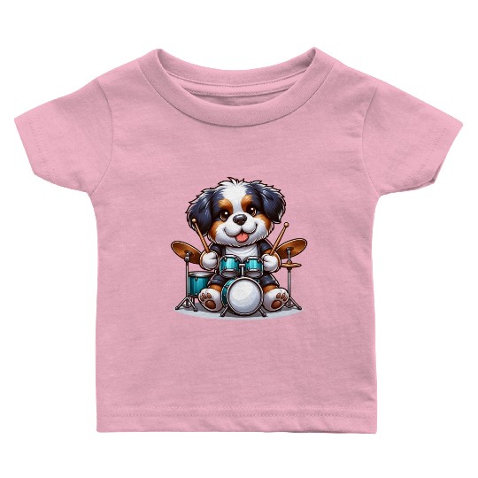 Cool Bernese Mountain Dog Drummer Design Baby T Shirts