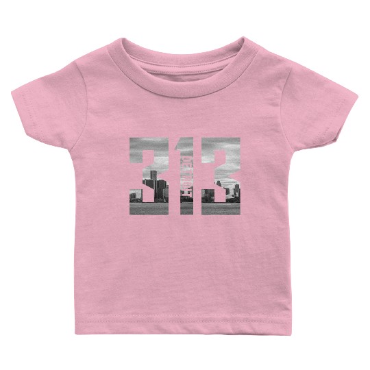 Detroit Michigan 313 Area Code Skyline Baby T Shirts