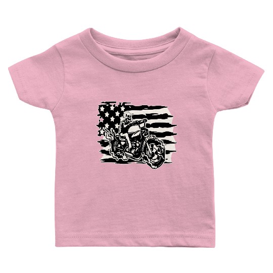 Flaming Skull American Biker © WhiteTigerLLC.Com Baby T Shirts