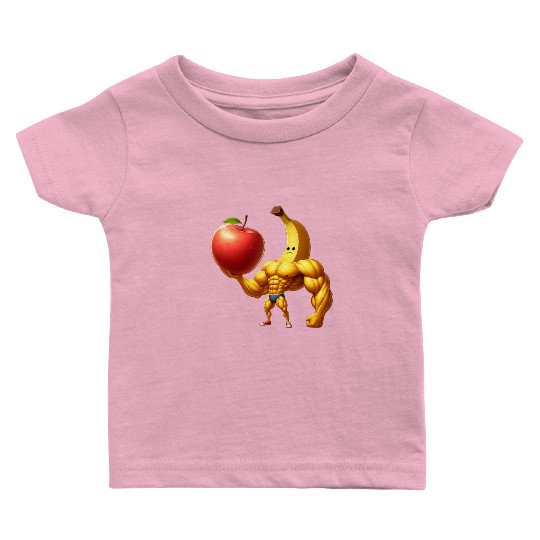 Muscular banana lifts huge apple Baby T Shirts