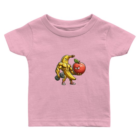 Muscular banana lifts huge apple Baby T Shirts