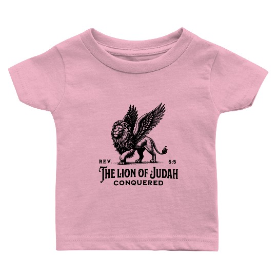 The Lion of Judah Conquered, bible verse Baby T Shirts
