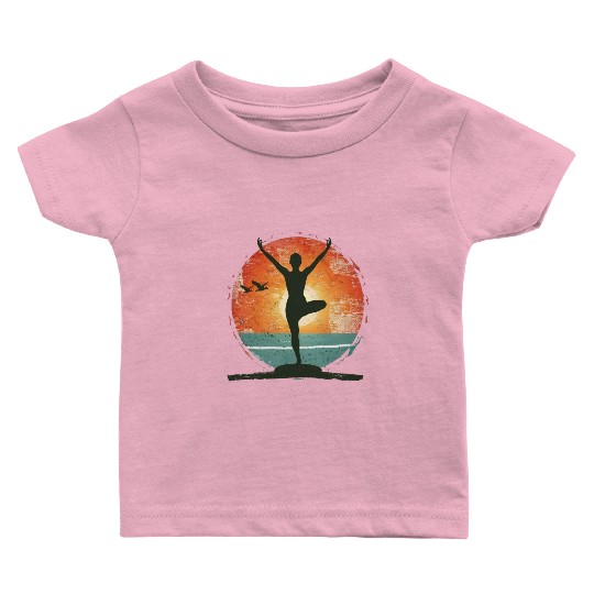 Sunset Yoga Silhouette Peaceful Scene Baby T Shirts