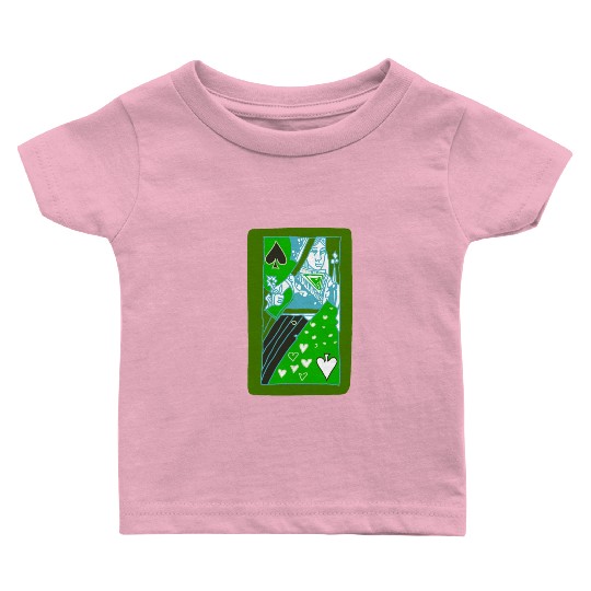 Green Queen of Spades Playing Card Baby T Shirts