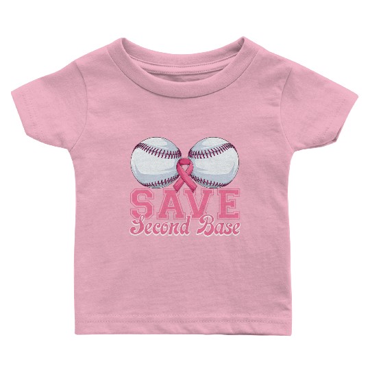 Save Second Softball Base Breast Cancer Awareness Baby T Shirts