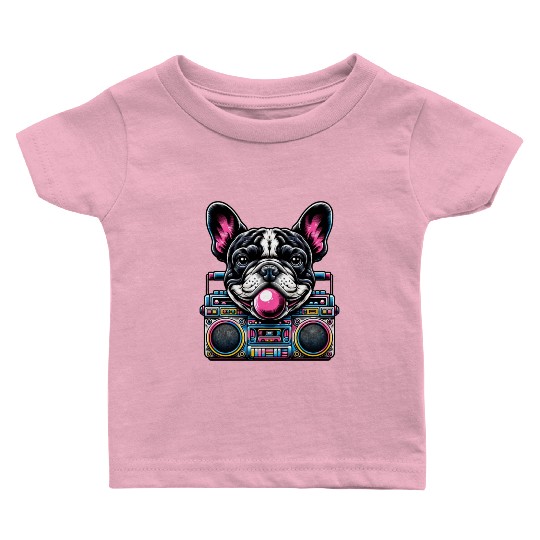Frenchie Beats: French Bulldog with Music Boom Box Baby T Shirts