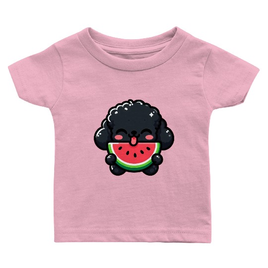 Summery Poodle with Watermelon Baby T Shirts
