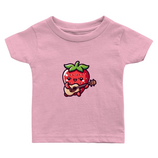 cute strawberry with guitar Baby T Shirts