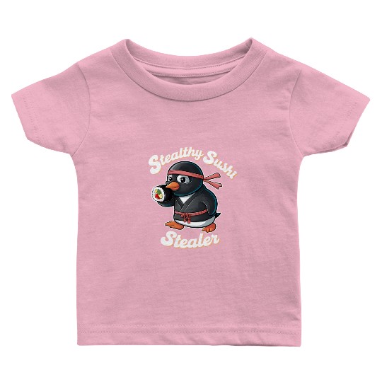 Ninja Penguin Stealing Sushi Baby T Shirts