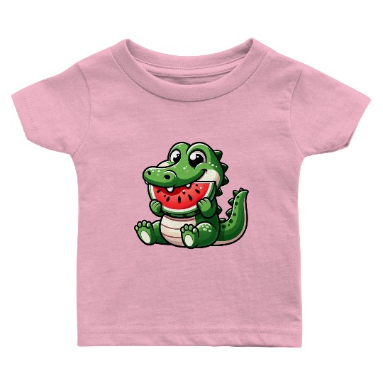 Crocodile With Watermelon Fruity Cute Baby T Shirts