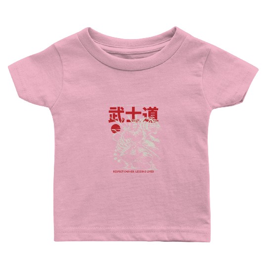 Japanese Samurai with Katana, Kanji Typography Baby T Shirts