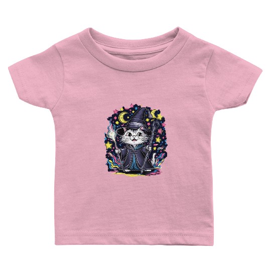 Charming Wizard Cat Casting Magic Baby T Shirts