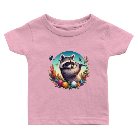 Funny Raccoon Playing Golf Sporty Animal Lover Baby T Shirts