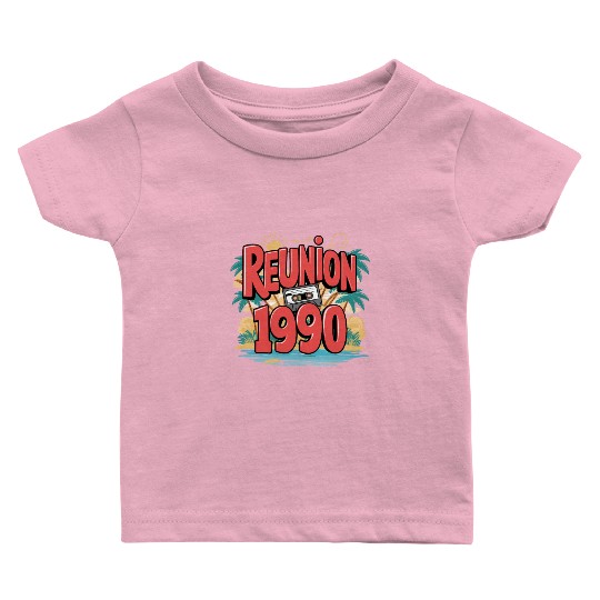 Retro Reunion 1990 Cassette Tape Sunset Beach Baby T Shirts