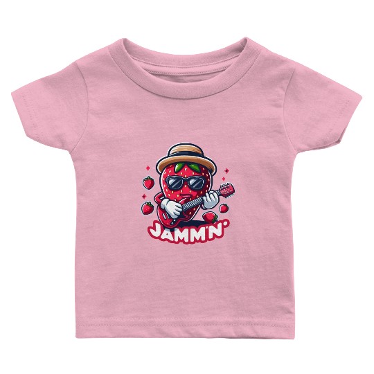 Jammin Strawberry Jam Playing a Guitar Rock n Roll Baby T Shirts