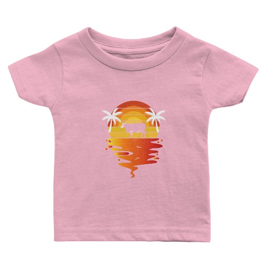 Sunset Cow and Palm Tree Scene Baby T Shirts