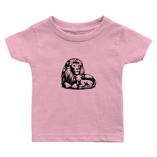 Lion and Lamb Black Design Christian Baby T Shirts