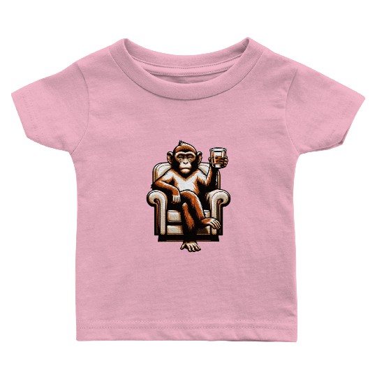 Monkey Ape Drinking Whiskey Beer Animal Lover Baby T Shirts