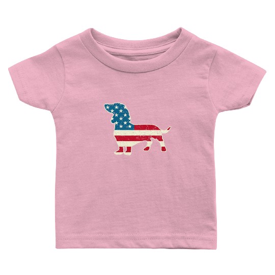 Dachshund Funny 4th of July US Flag Dog Lovers Baby T Shirts