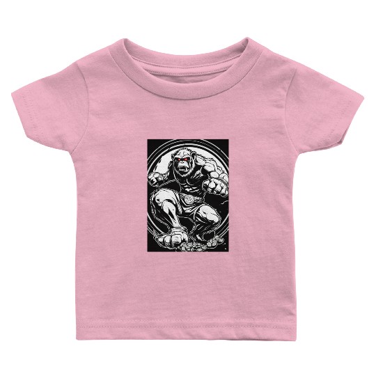 Zombie ape street fighter black and white circle l Baby T Shirts