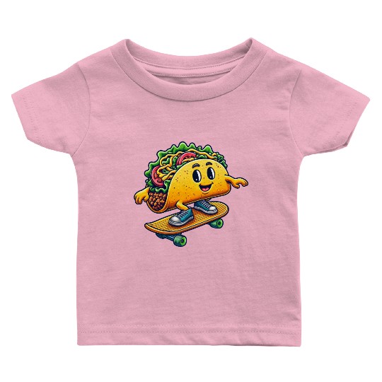 Taco skater skateboard Mexican food fun Baby T Shirts