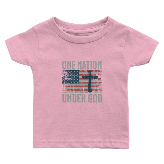 One Nation Under God Retro US Flag Christian Cross Baby T Shirts