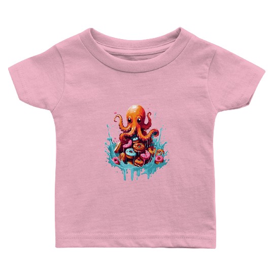 Cute Octopus: Ruler of the Donuts Baby T Shirts